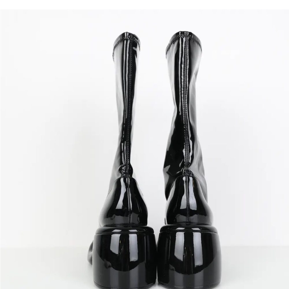 Charles & Keith Patent Black Heeled Boots - Picture 7 of 11